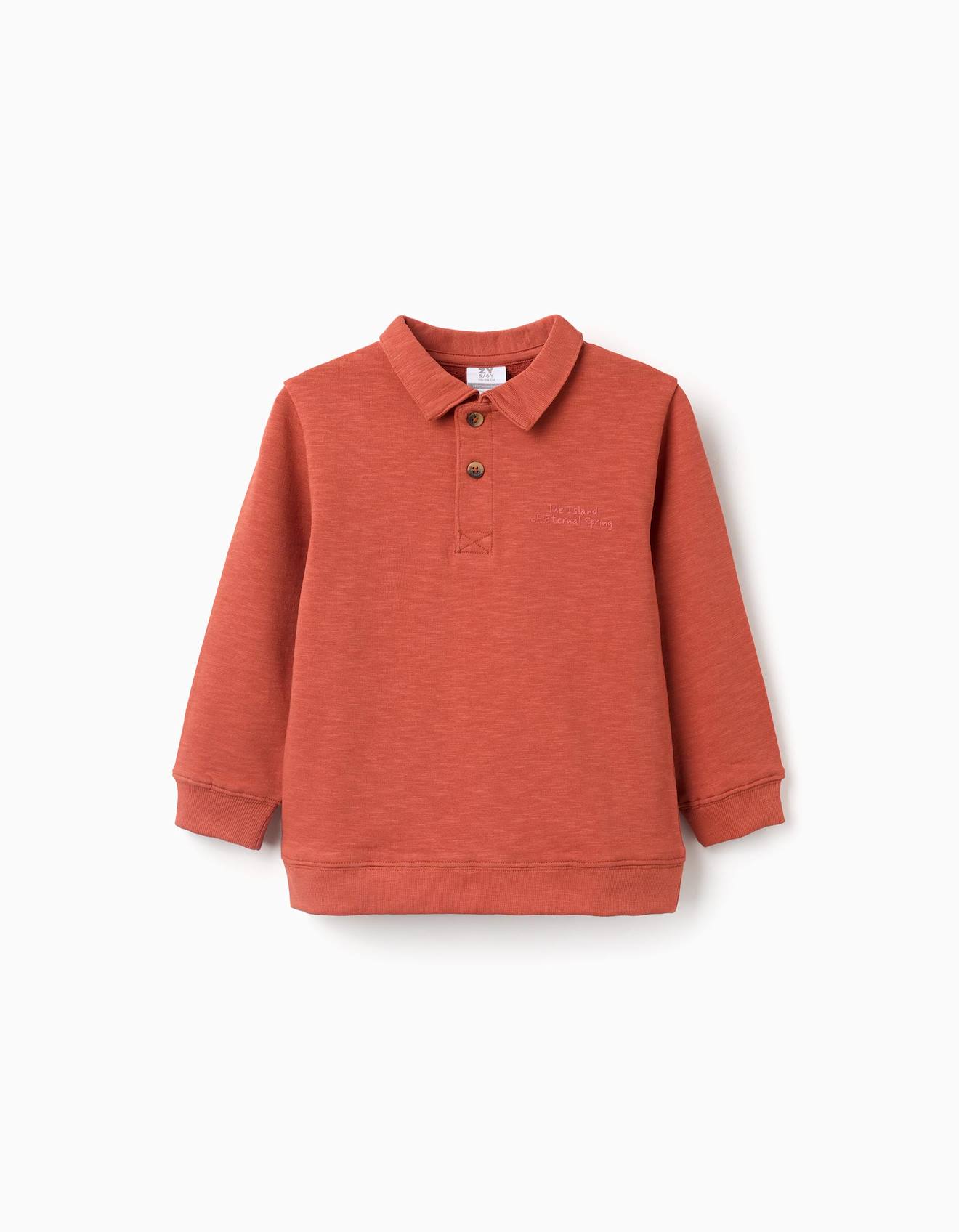Sweat En Coton Col Polo Et Imprim Orange 14 €