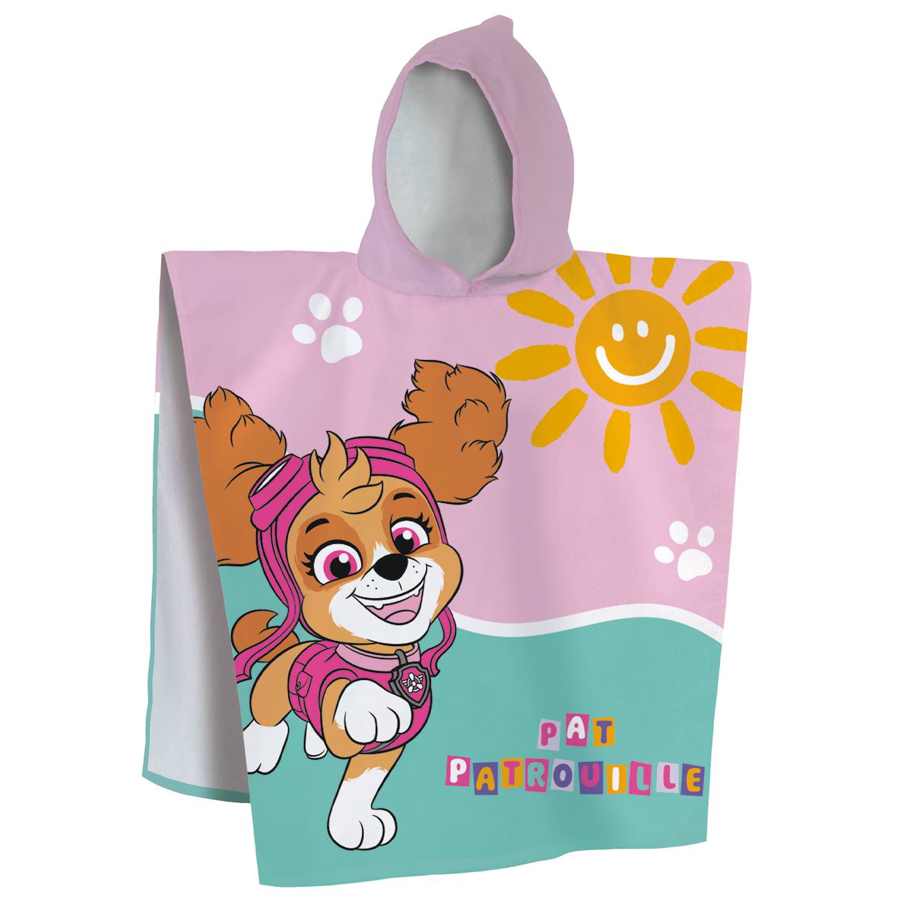 Cape De Bain Imprimée 100% Coton, Pat Patrouille Soleil Rose