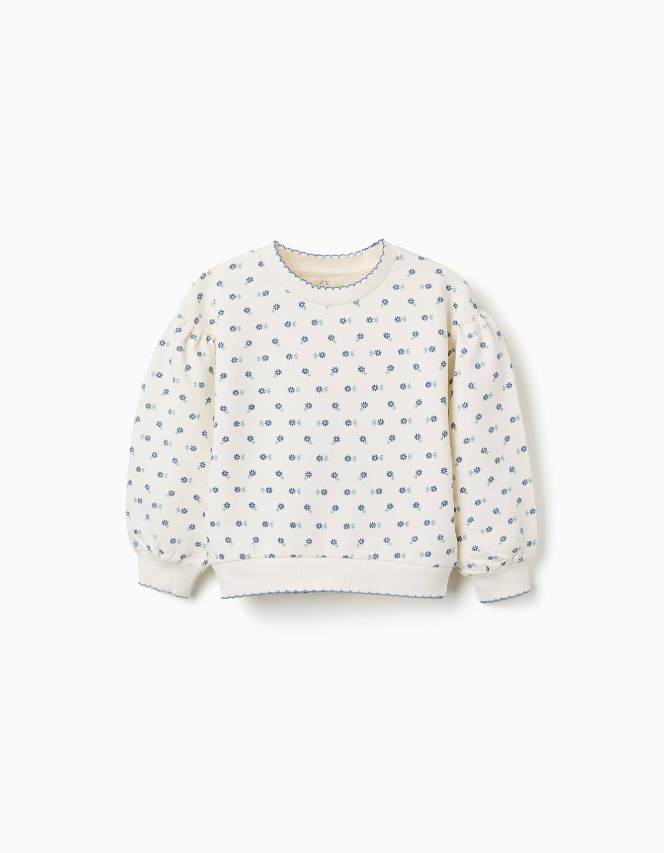 Sweat En Coton À Motif Floral Blanc