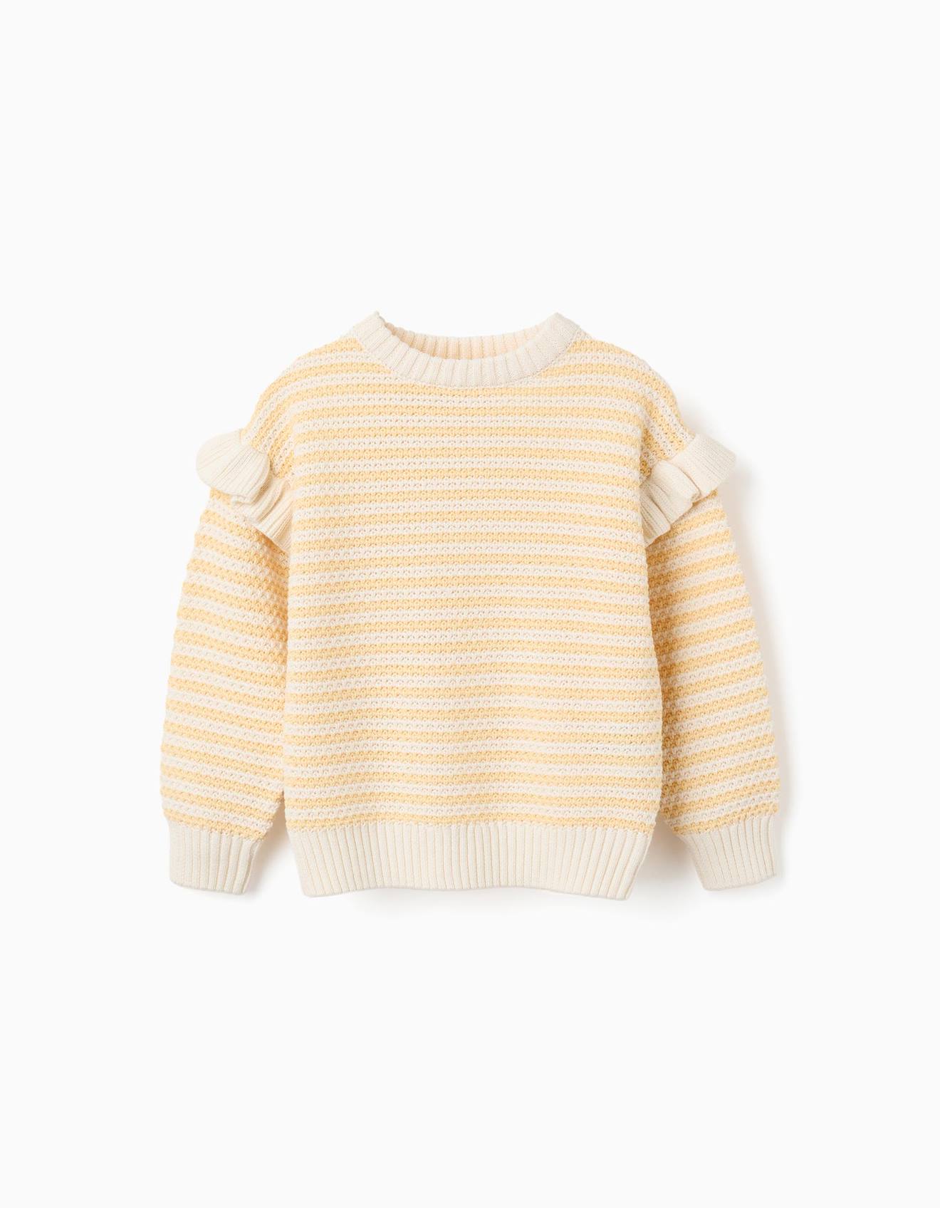 Pull En Maille Rayures Et Volants Jaune Clair 18 €