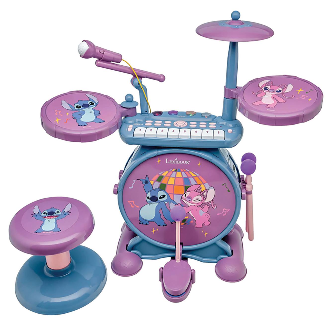 Batterie Électronique Lumineuse Complète Avec Clavier, Cymbales Et Tabouret Stitch Rose Batterie Électronique Lumineuse Complète Avec Clavier, Cymbales Et Tabouret Stitch Rose