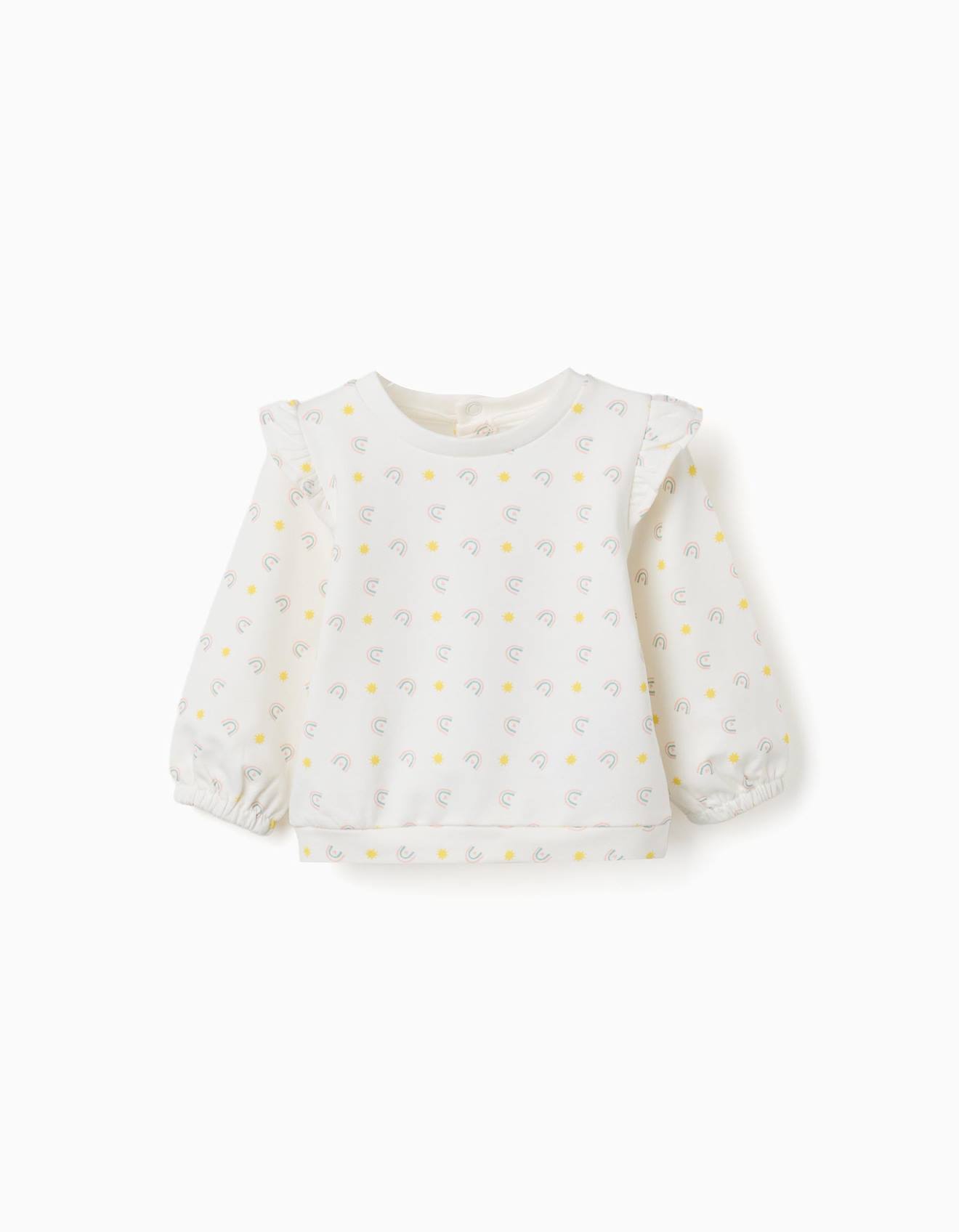 Sweat En Coton Volants Et Motif Blanc 13$