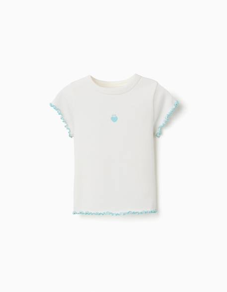 Fille-T-shirt, sous-pull-T-shirt-T-shirt côtelé à extrémités ondulées