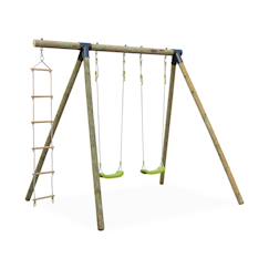Jouet-Jeux de plein air-Aires de jeux-Portique mistral en bois avec 2 balançoires et échelle en corde en pin autoclave