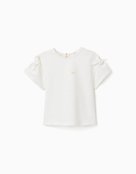 Fille-T-shirt, sous-pull-T-shirt-T-shirt avec imprimé et nœuds décoratifs
