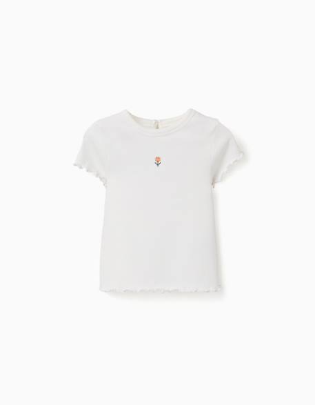 Bébé-T-shirt côtelé à fleur brodée