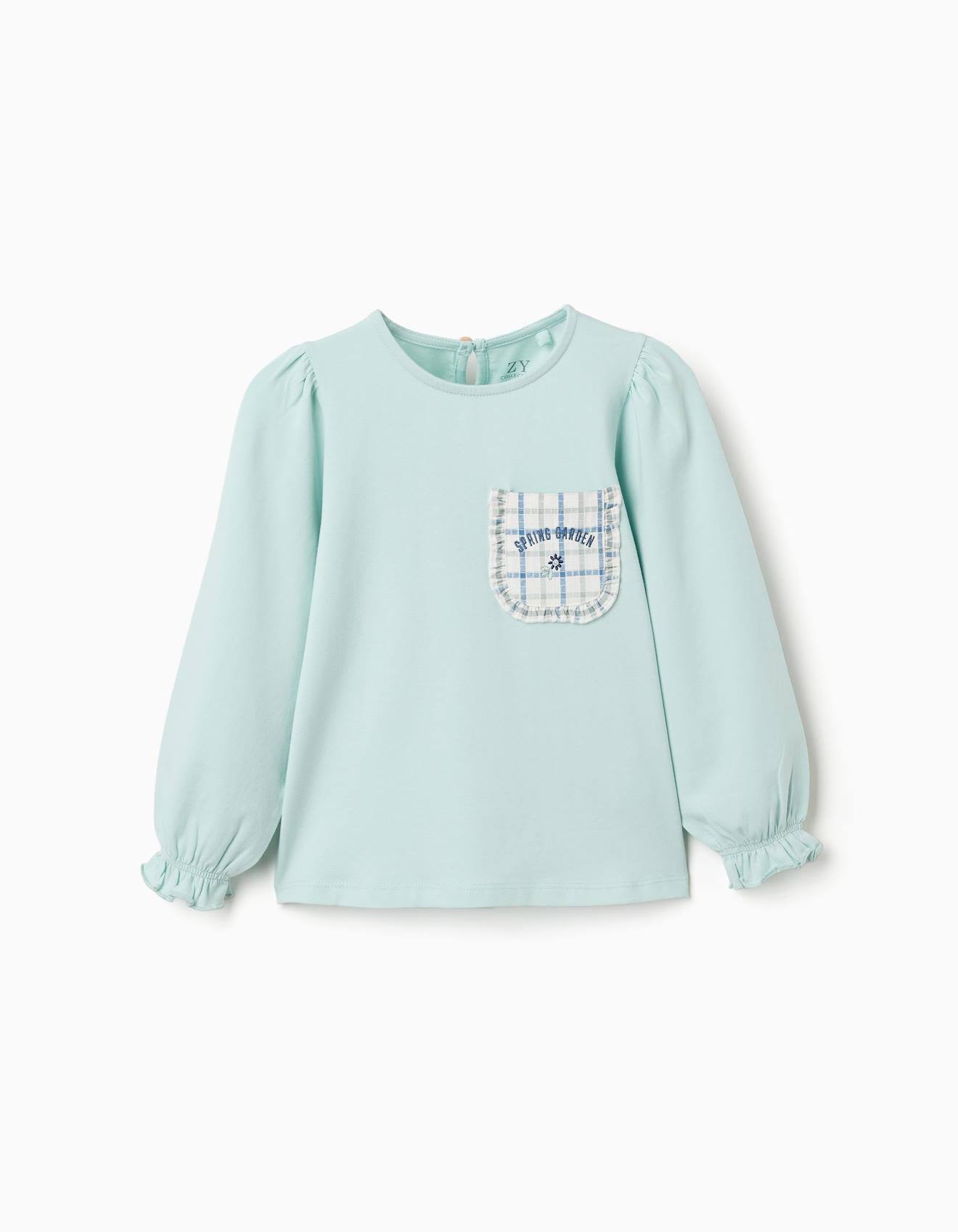 T-shirt En Coton À Manches Longues Avec Poche Bleu Clair