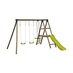 Jouet-Jeux de plein air-Aires de jeux-Portique marin en bois avec toboggan, 1 face à face, 2 balançoires, pin autoclave