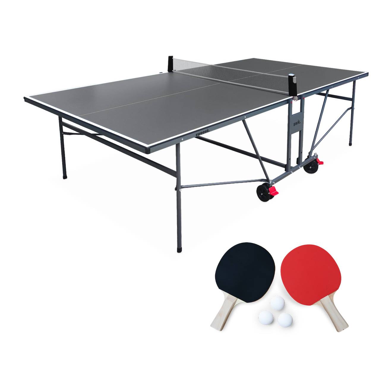 Table De Ping Pong Indoor, Avec 4 Raquettes Et 6 Balles, Pour Utilisation Intérieure, Sport Tennis De Table Gris