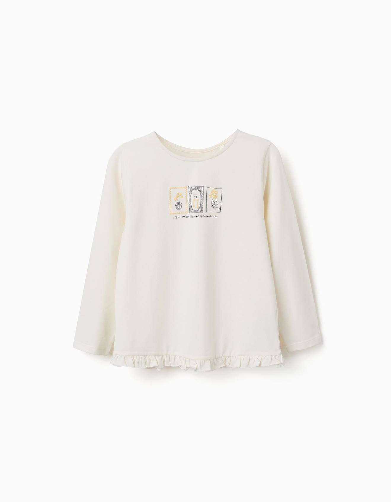 T-shirt en coton avec imprimé floral en relief blanc
