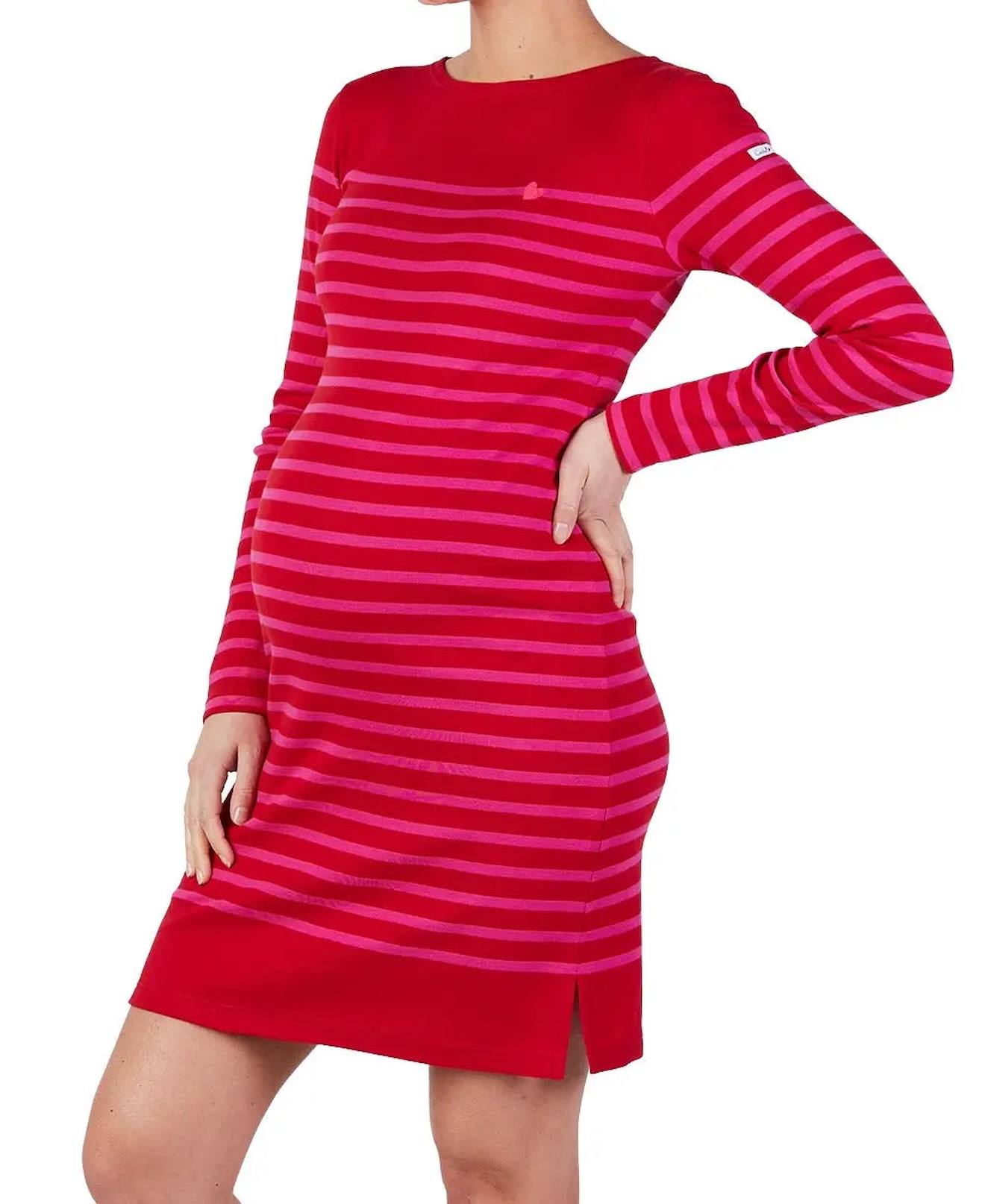 Robe De Grossesse Marinière Quimper Rouge/fuchsia