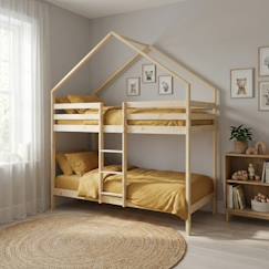 Lit enfant superposé cabane 90 x 190 cm pin naturel sommier à lattes inclus - roya  - vertbaudet enfant