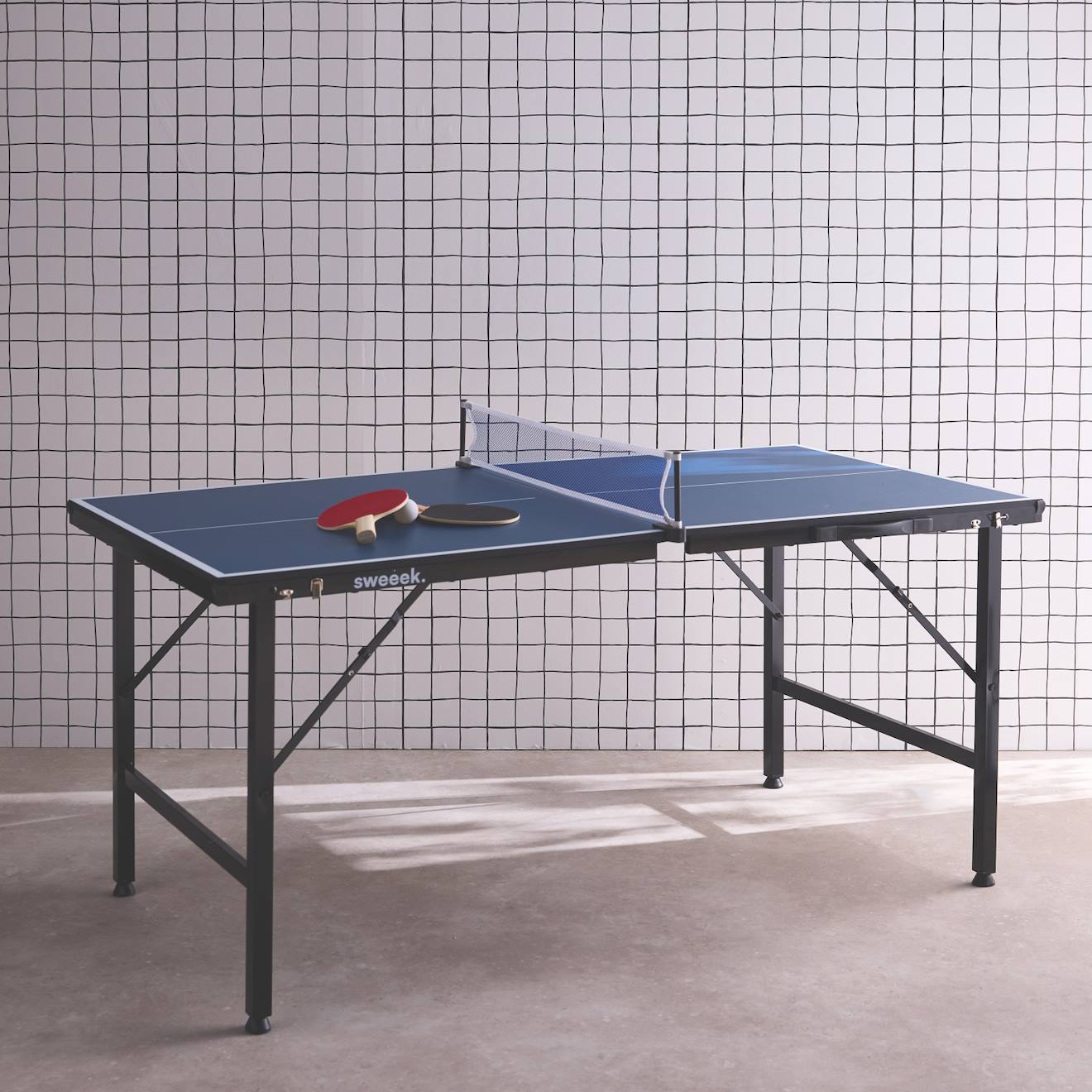 Mini Table De Ping Pong Pliable 150x75cm Indoor, Avec 2 Raquettes Et 3 Balles Bleu