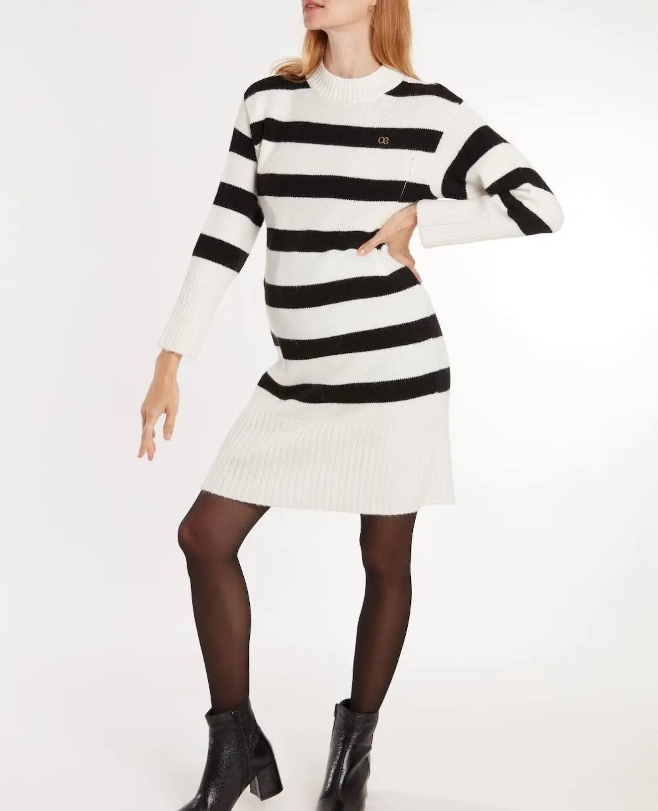 Robe Pull De Grossesse Et D'allaitement Normandie Noir / Blanc