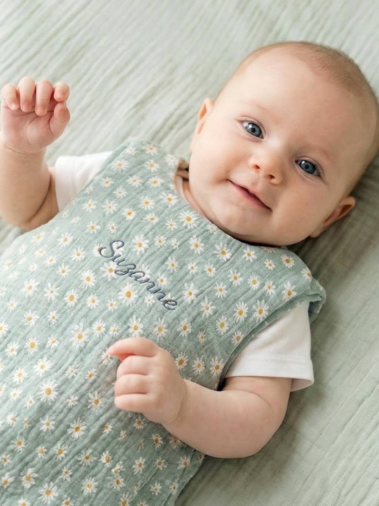 Gigoteuse été personnalisable MARGUERITE en gaze de coton bleu imprimé