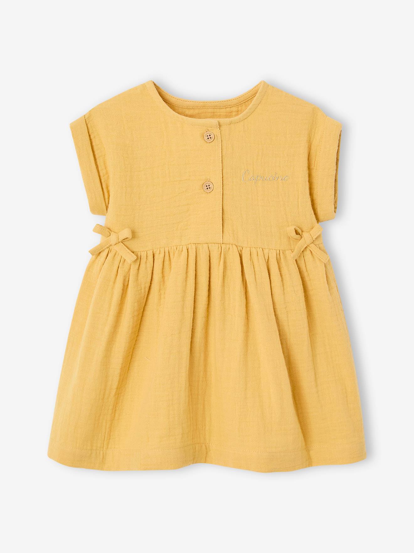 Robe bébé en gaze de coton ocre