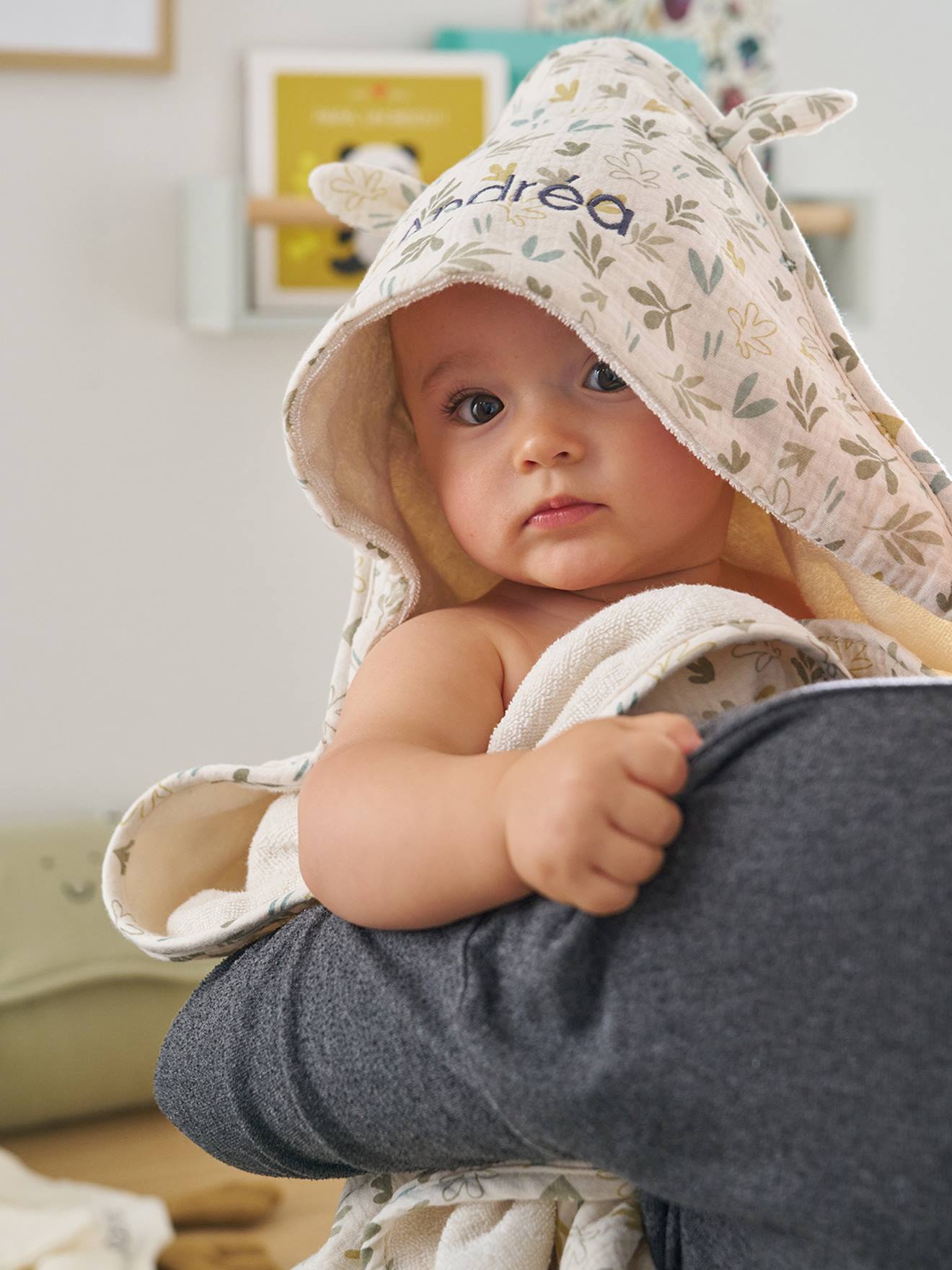 Cape bain gaze de coton personnalisable + gant de toilette BAYOU multicolore