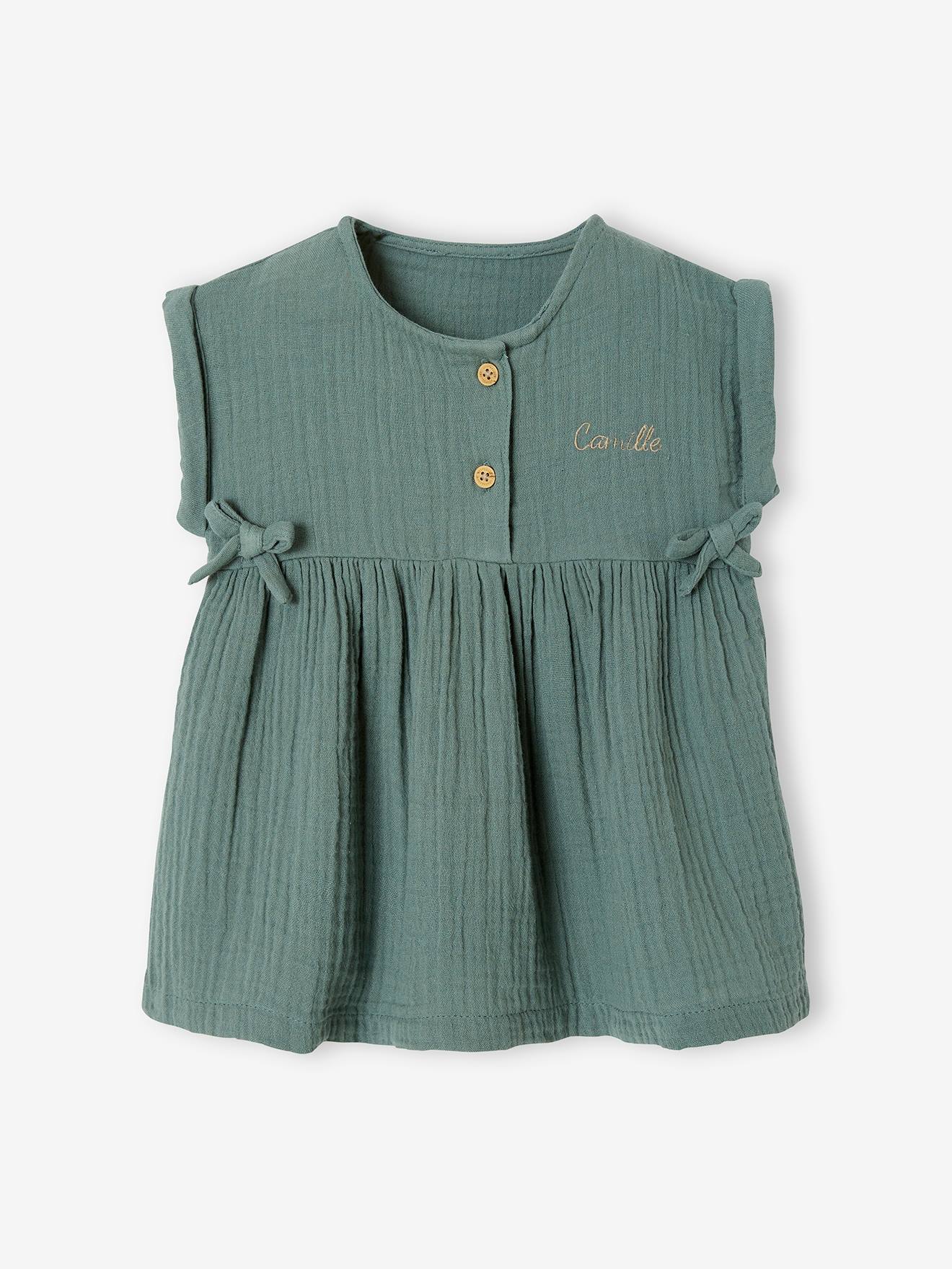Robe bébé en gaze de coton vert (Vertbaudet) - Couverture