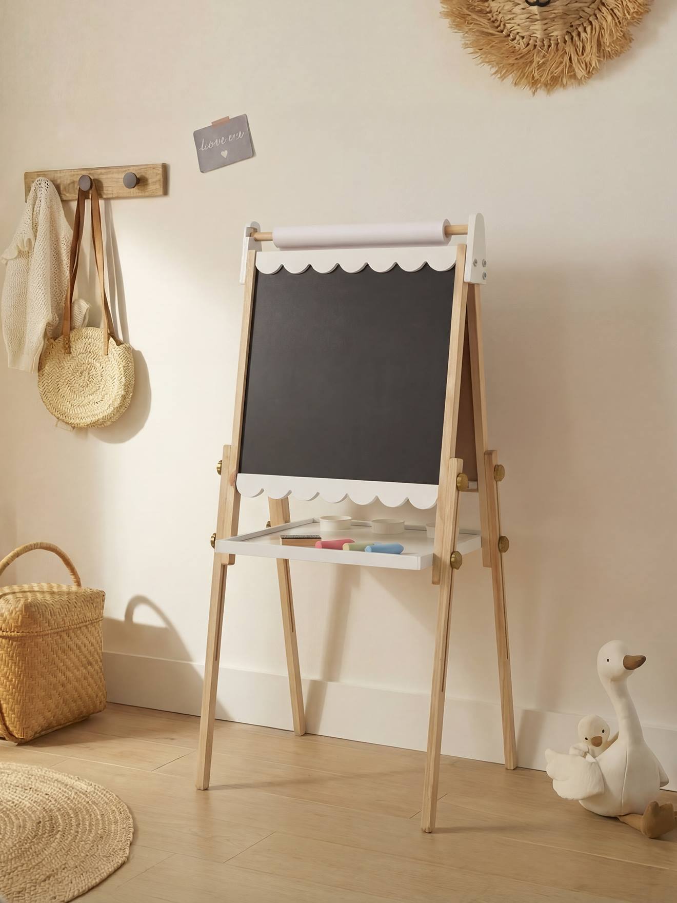 Tableau pliable et réglable en hauteur 3 en 1 en bois FSC® blanc