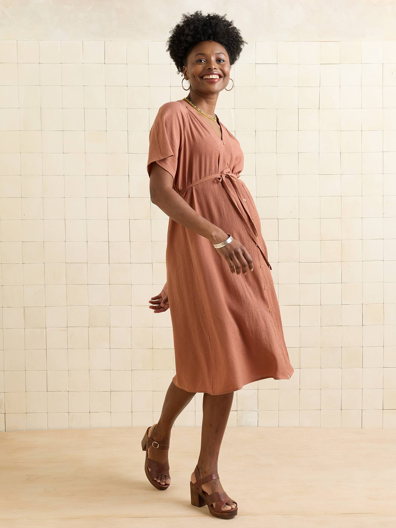 Robe grossesse allaitement fluide terracotta