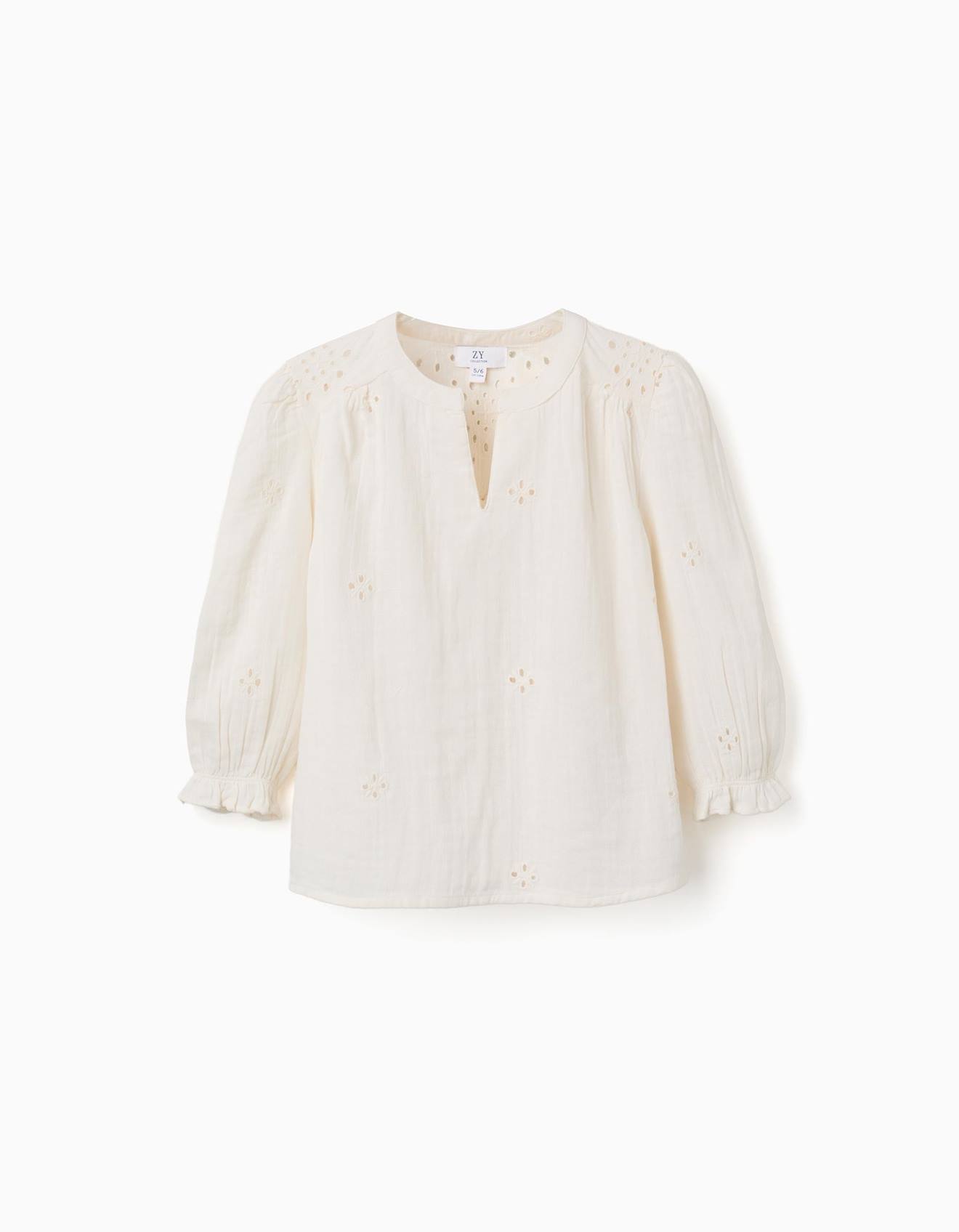 Blouse En Coton À Broderie Anglaise Et Volants Blanc