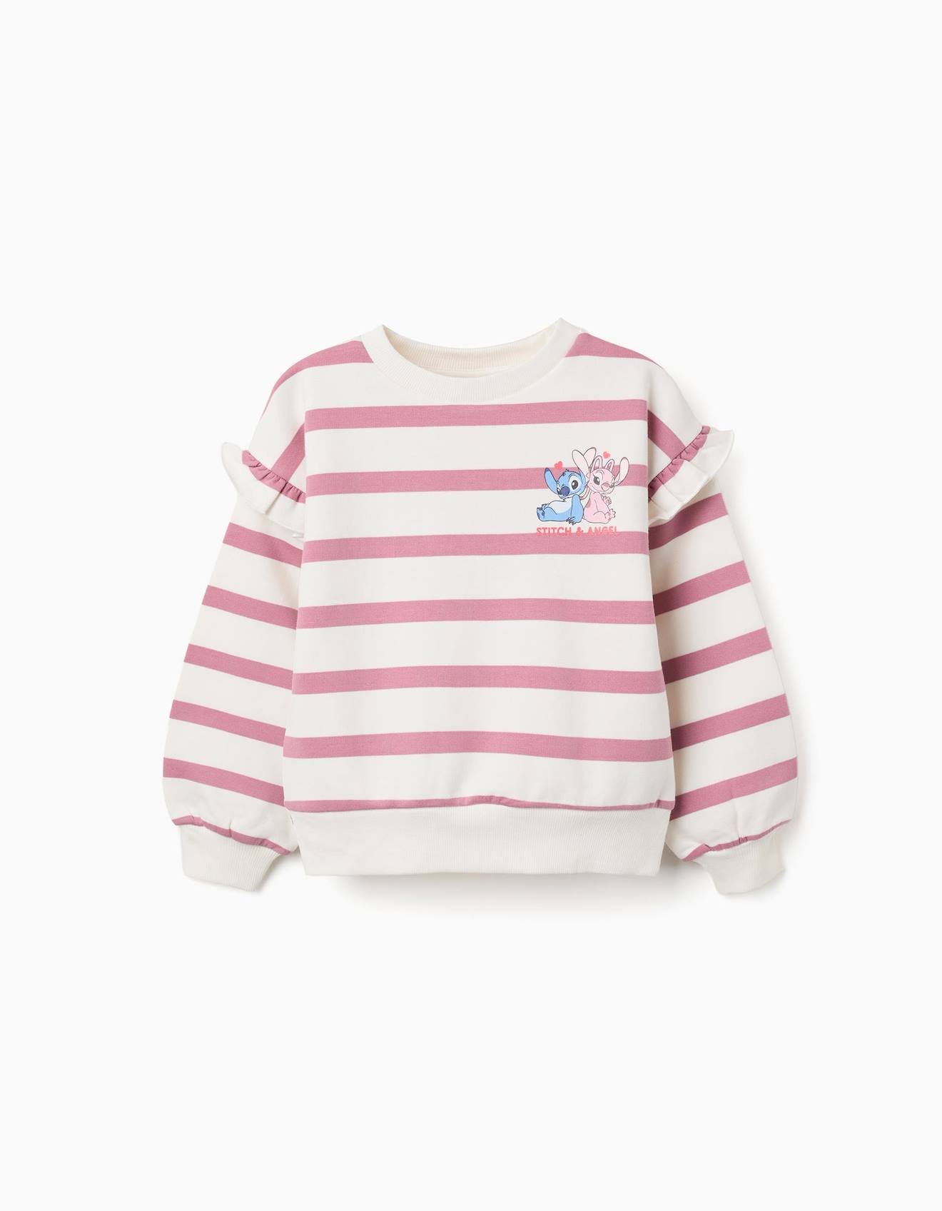 Sweat En Coton Peign Rayures Et Imprim Stitch Rose Fonc 18 €
