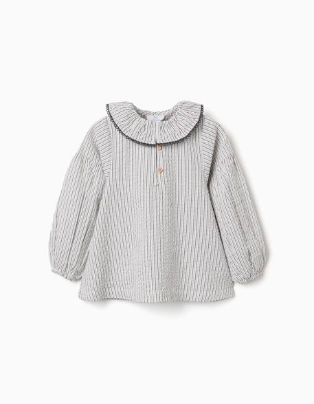 Fille-Chemise, blouse, tunique-Blouse en coton à rayures et col volanté b&s