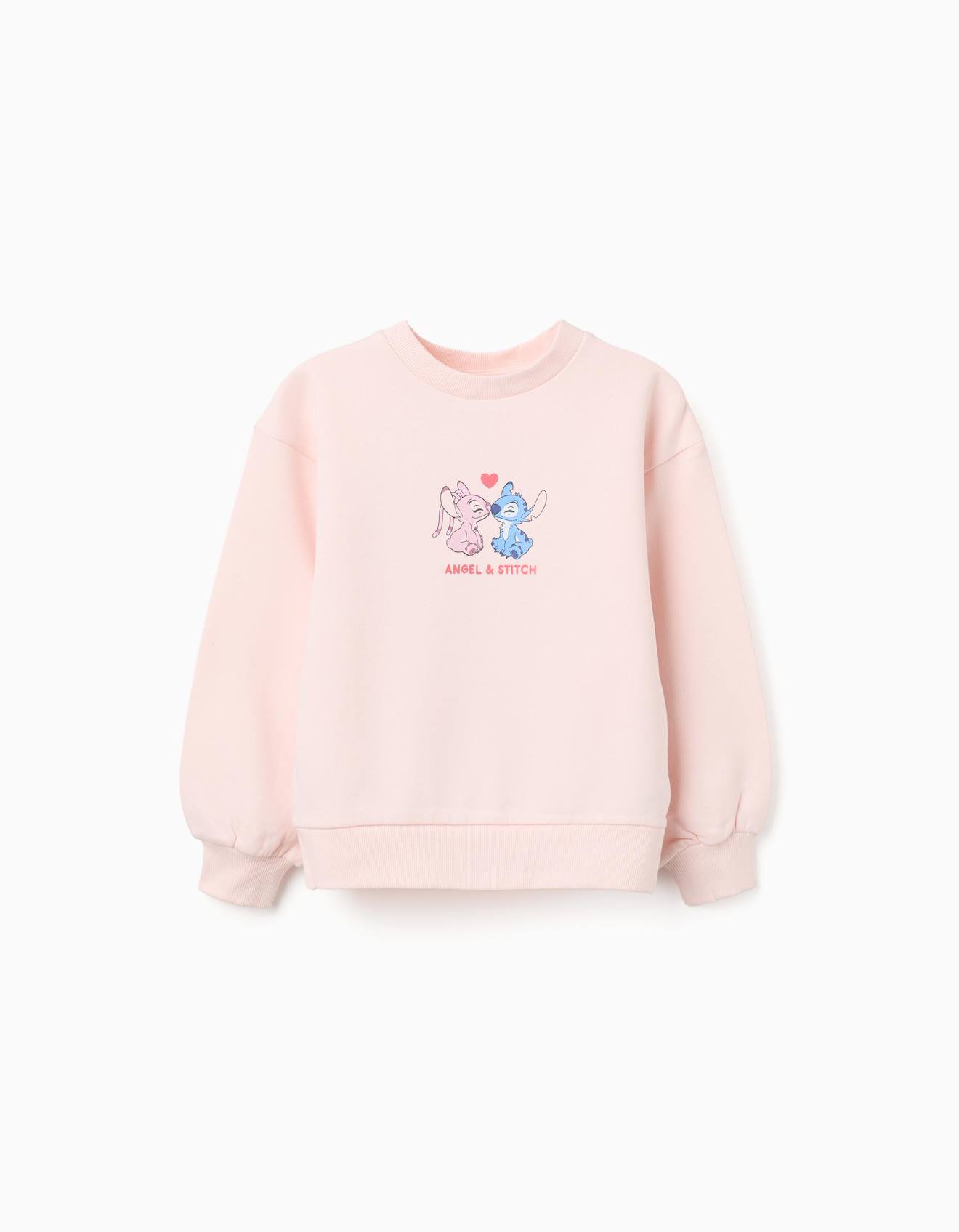 Sweat En Coton Peign Imprims Stitch Et Angel Rose Clair 18$