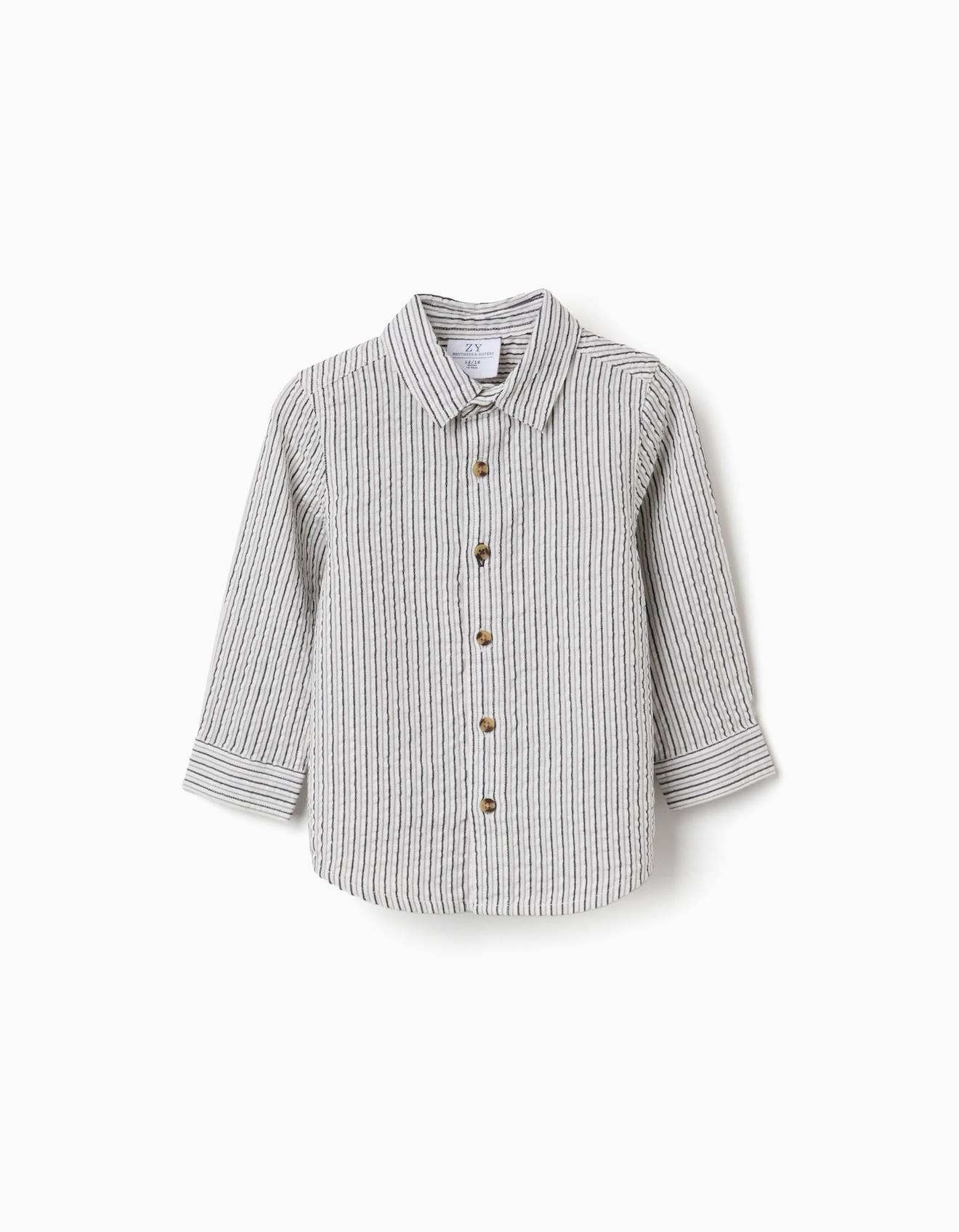 Chemise En Coton Manches Longues Et Rayures Bs Blanc 15 €