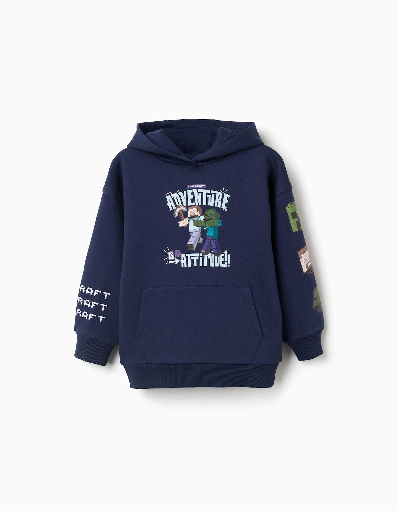 Sweat En Coton Peign Capuche Et Imprim Minecraft Bleu Fonc 17 €