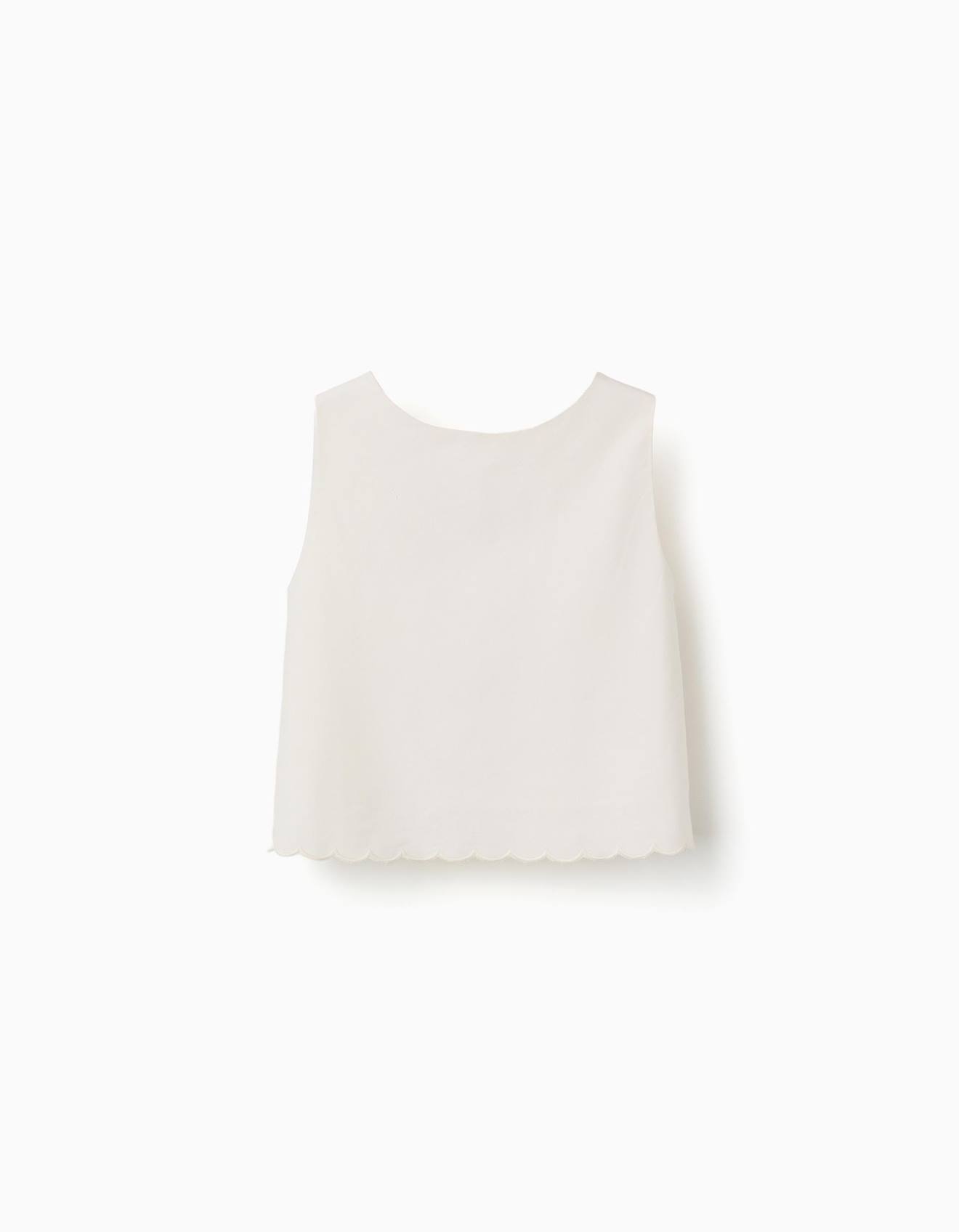 Blouse sans manches évasée à ourlet festonné blanc