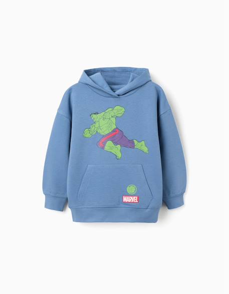 Garçon-Sweat en coton peigné à capuche et imprimé hulk