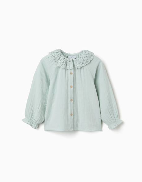 Fille-Chemise en coton à broderie anglaise et volants