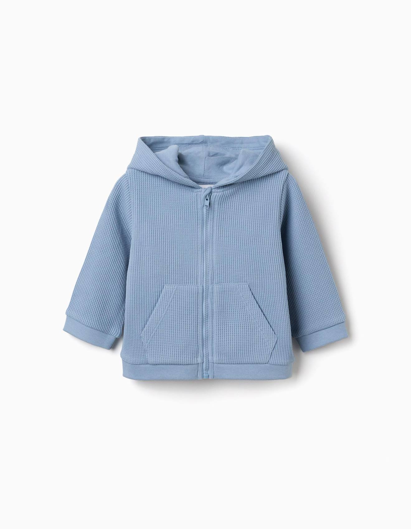 Sweat Zipp En Coton Texture Gaufre Et Capuche Bleu Clair 17 €