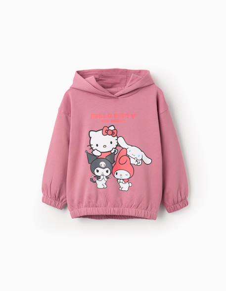 Fille-Sweat en coton peigné à capuche et imprimé hello kitty