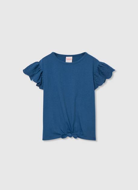 Fille-T-shirt, sous-pull-T-shirt fille bleu avec volants