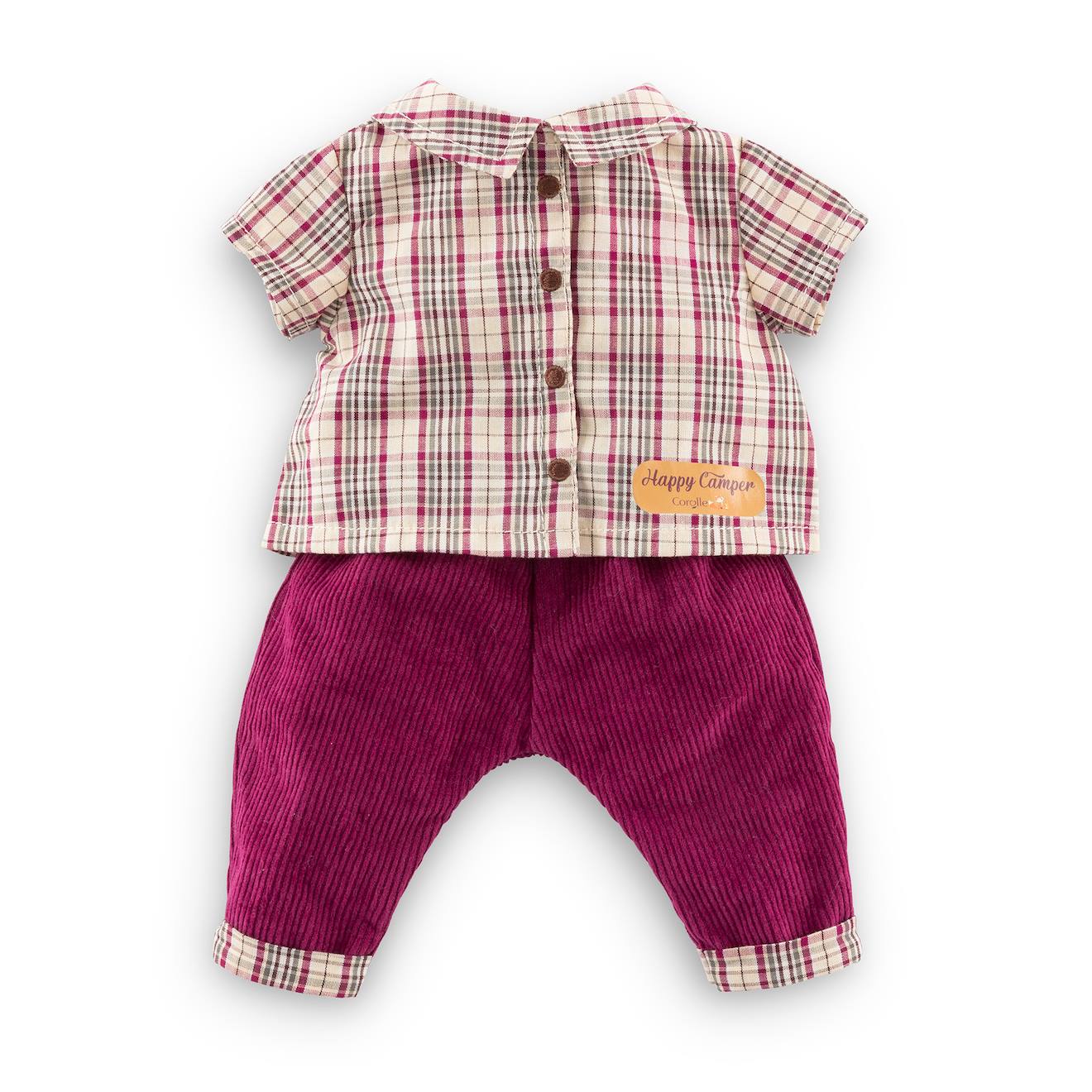 Chemise À Carreaux & Pantalon petit Explorateur Pour Poupon 30 Cm Bordeaux