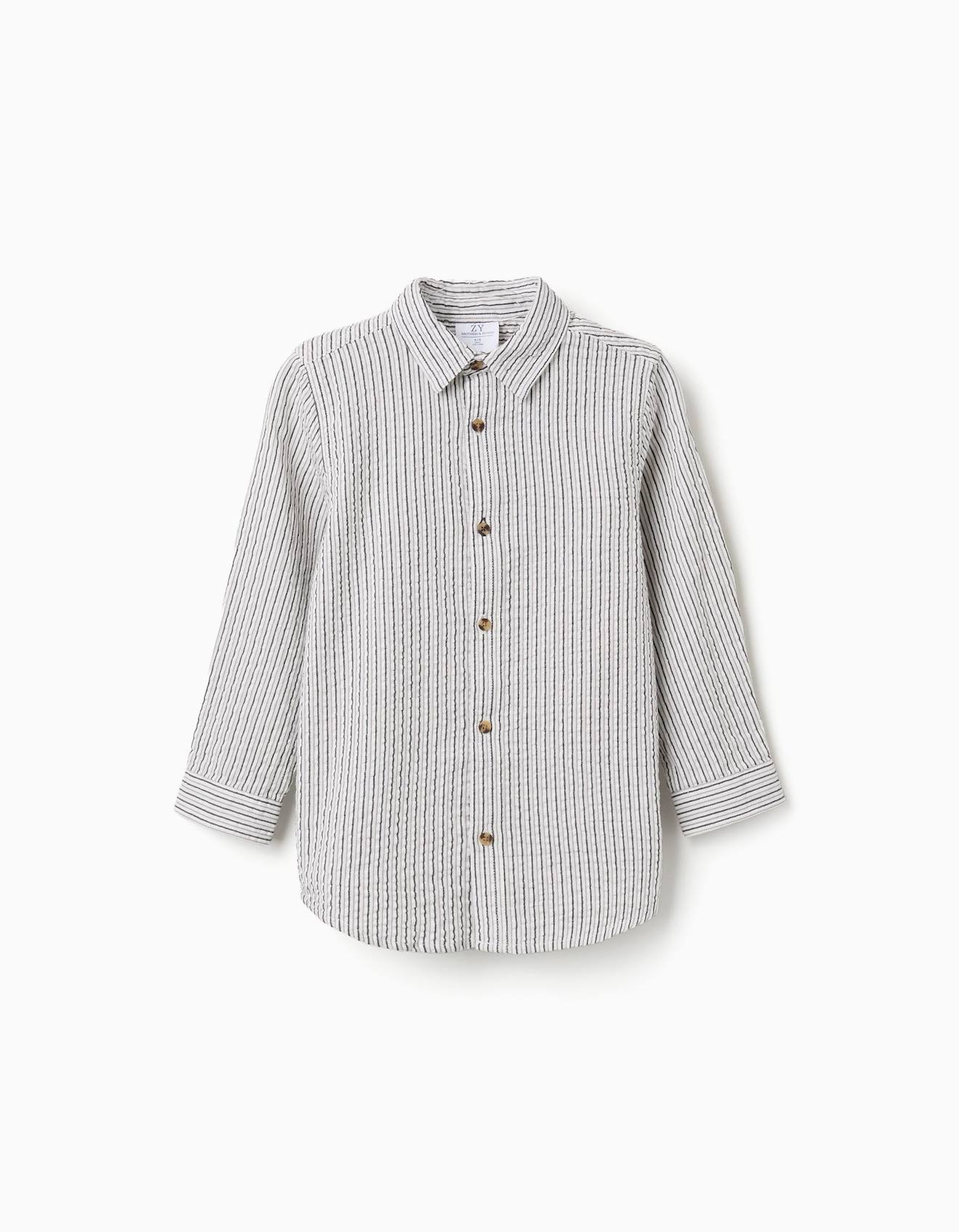 Chemise En Coton Manches Longues Et Rayures Bs Blanc 16 €
