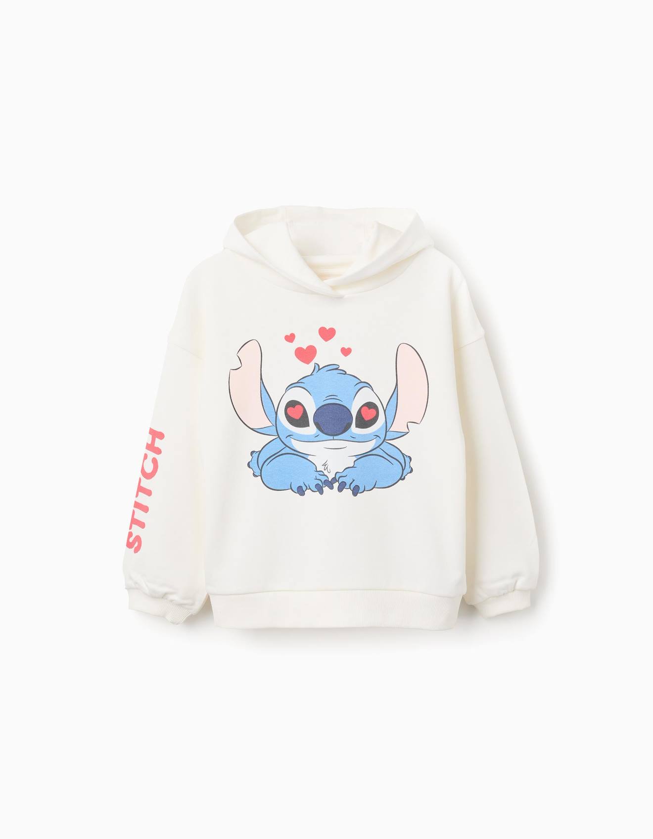 Sweat En Coton Peigné À Capuche Et Imprimés Stitch Blanc