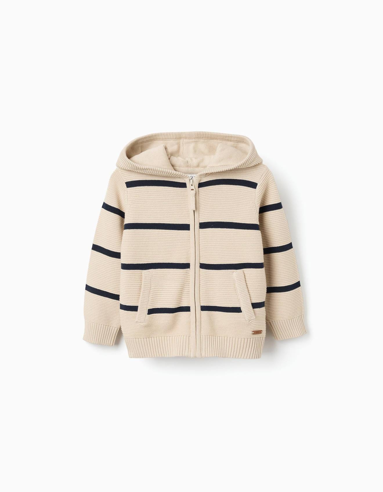 Gilet En Maille Capuche Et Rayures Beige Clair 18$
