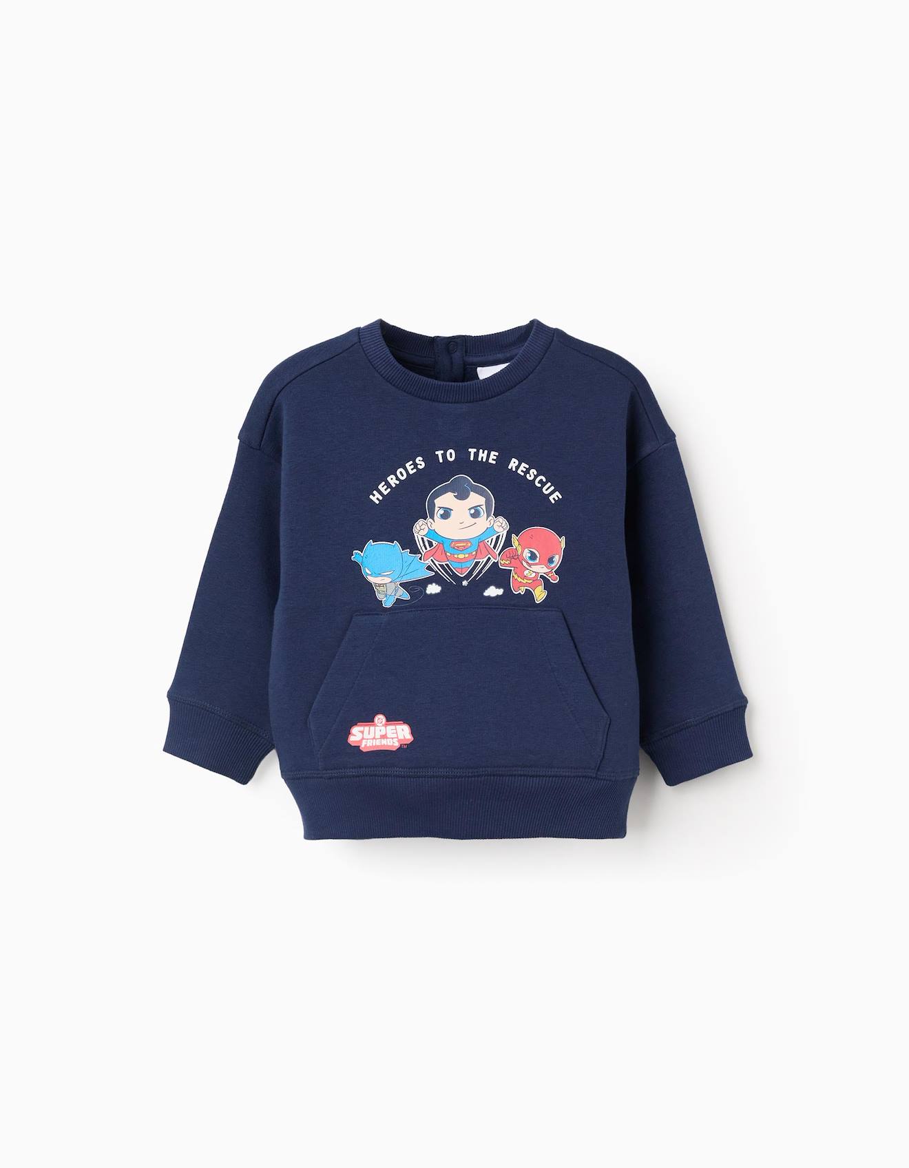 Sweat En Coton Peign Imprim Super Friends Bleu Fonc 16$