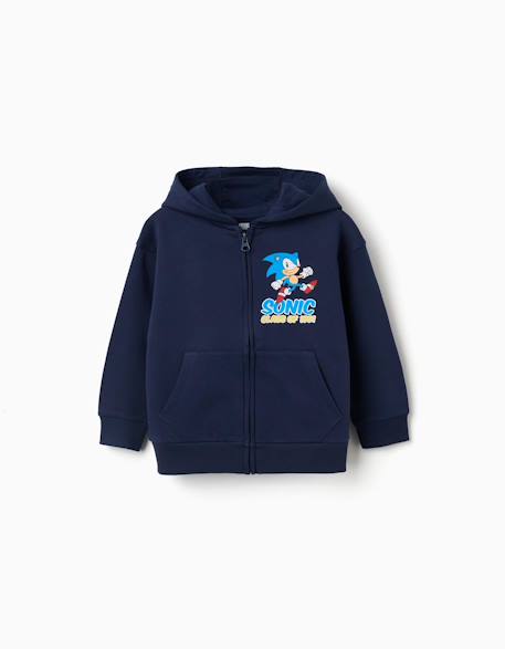 Garçon-Sweat zippé en coton peigné avec capuche et sonic