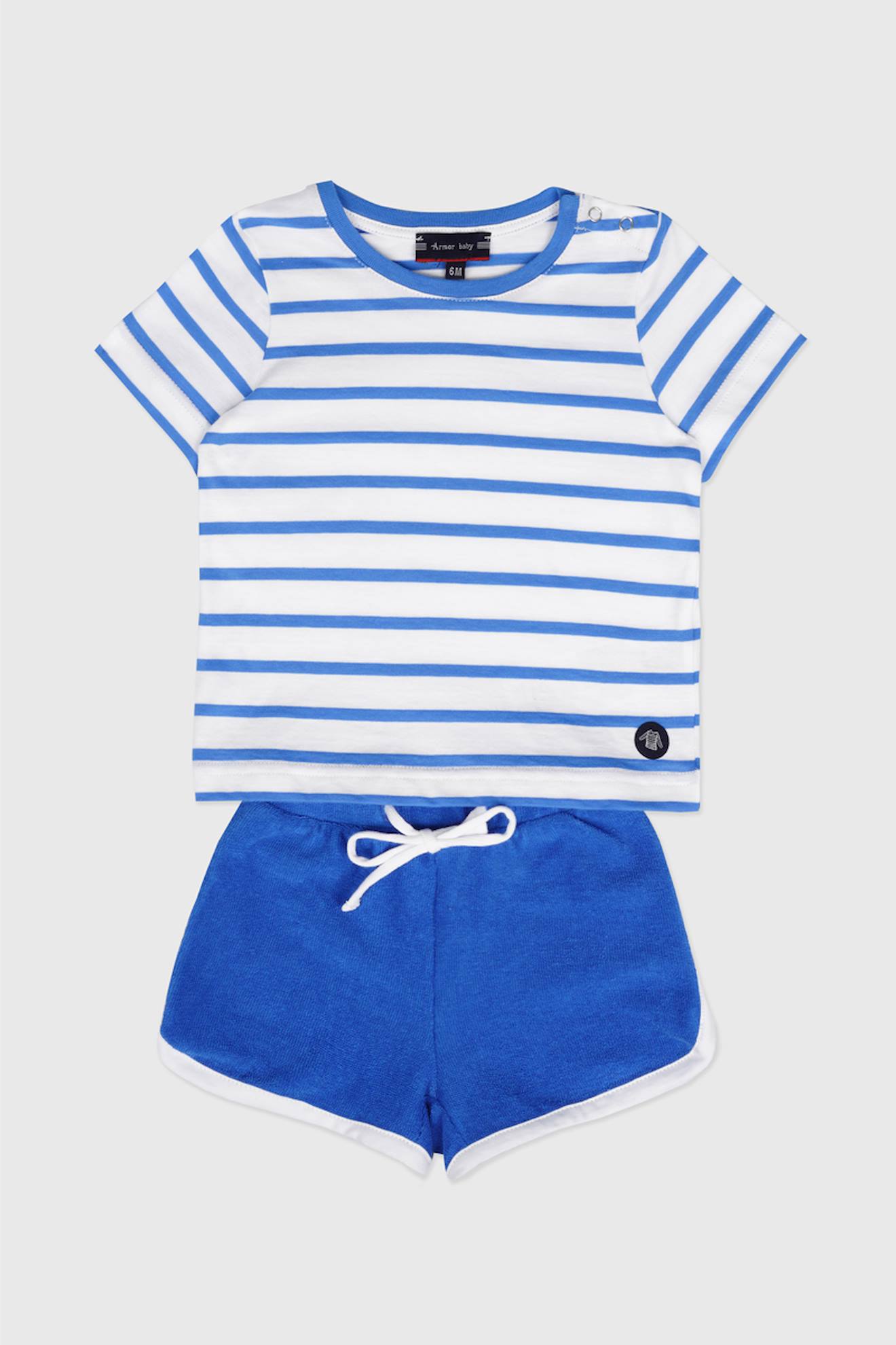 Ensemble Pyjashort En Coton Enfant Blanc/blue Saphir