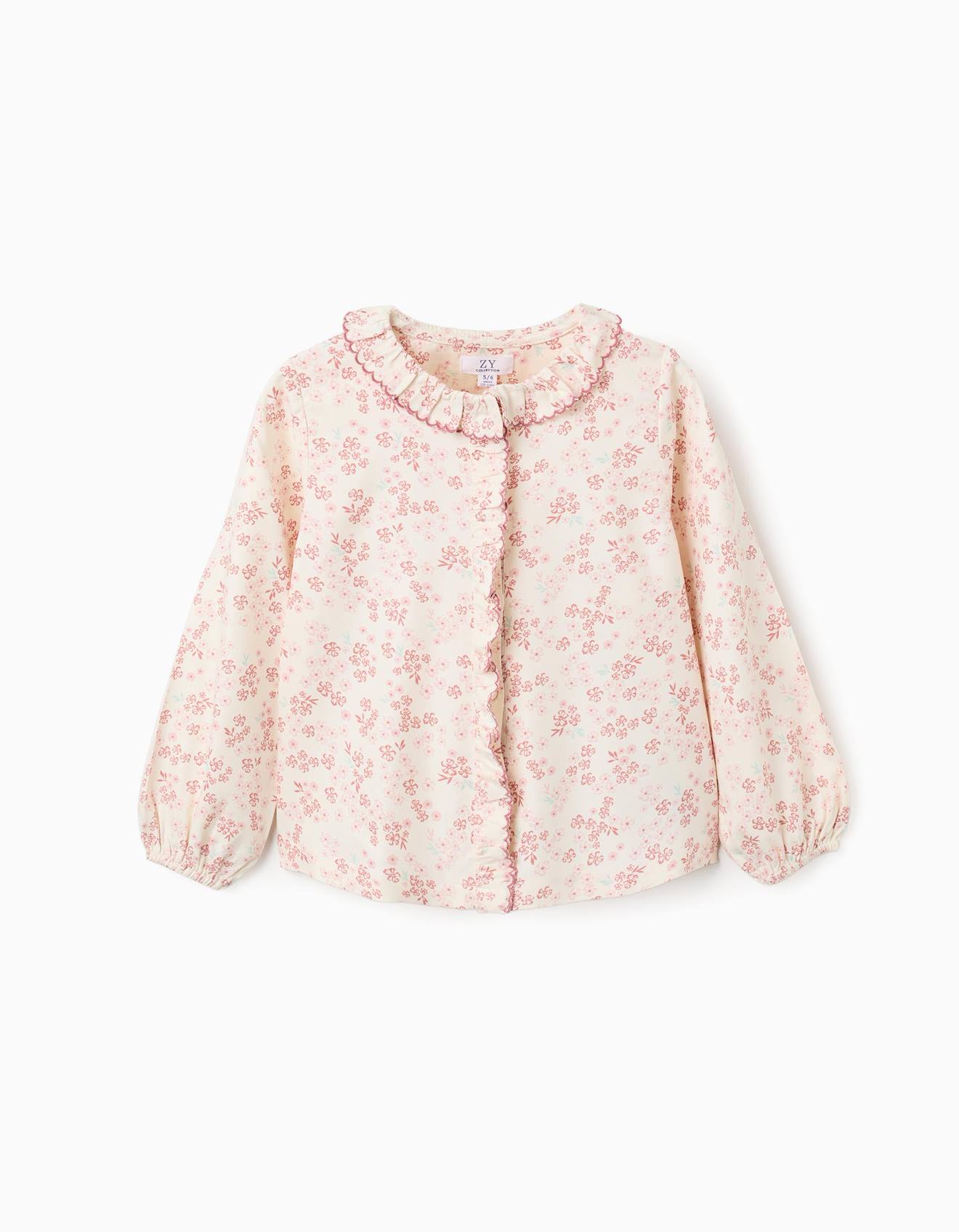 Blouse Florale Manches Longues Et Volants Blanc 26 €