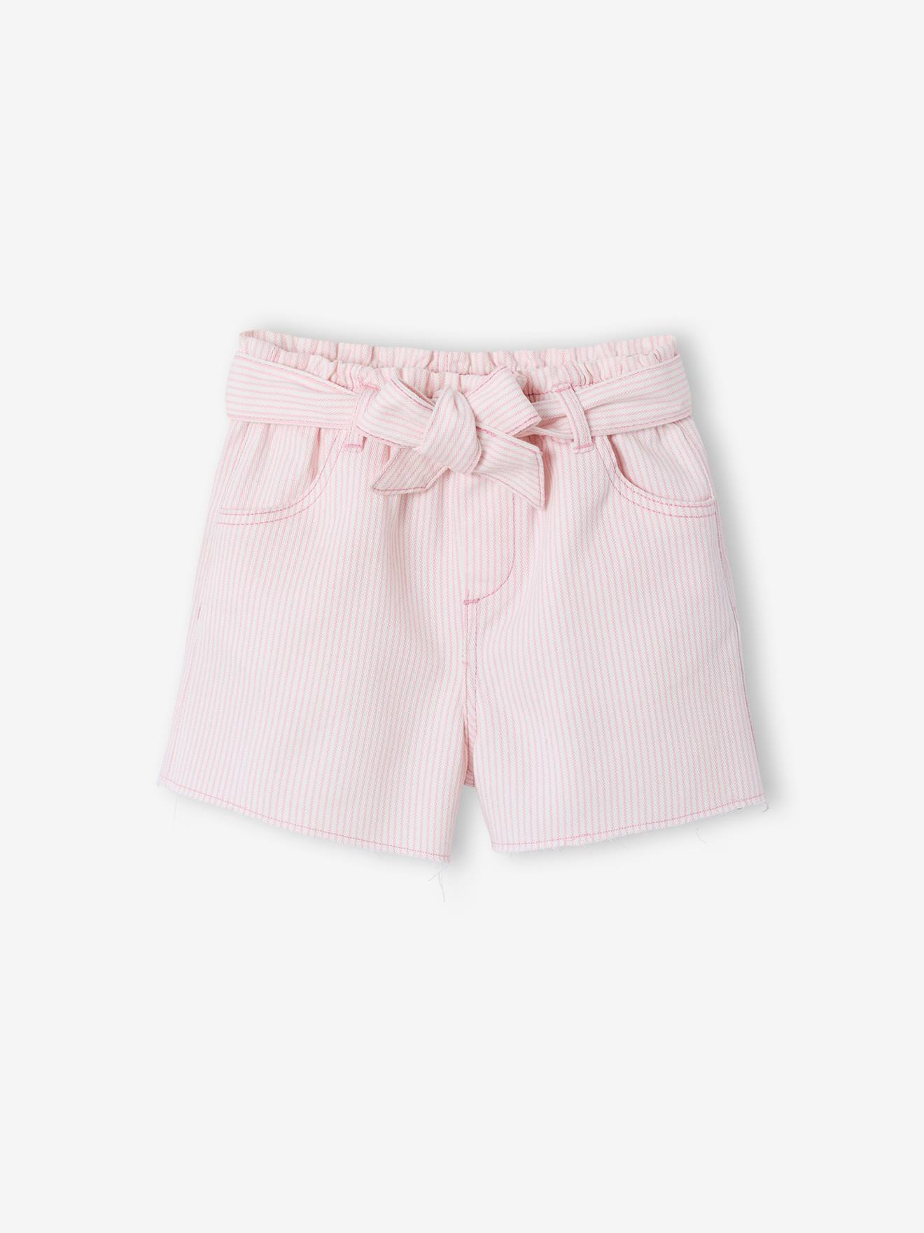 Short fille twill ceinture à nouer rose
