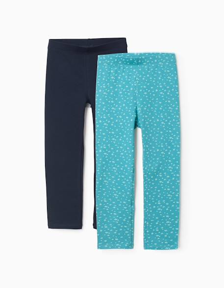 Lot de 2 leggings en coton unis/à fleurs  - vertbaudet enfant