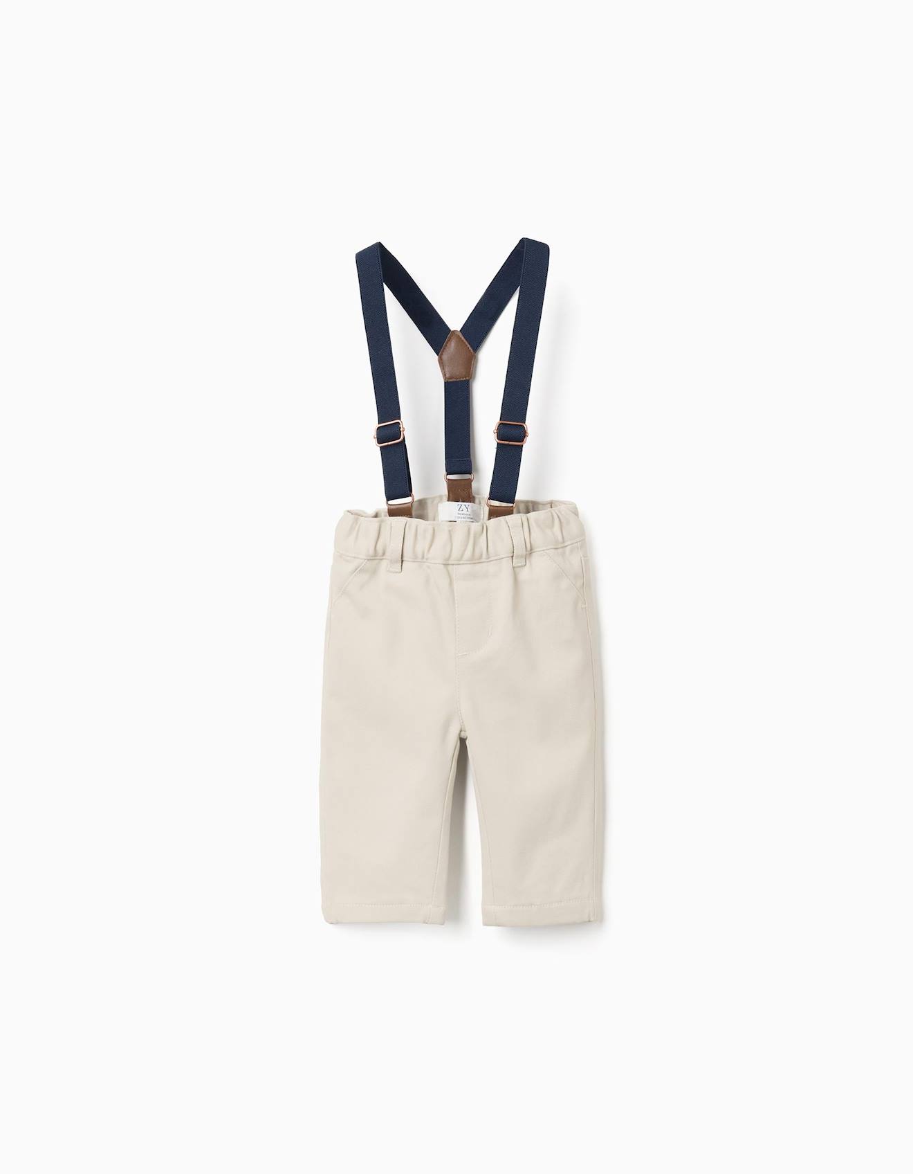 Pantalon En Sergé À Bretelles Amovibles Beige Clair