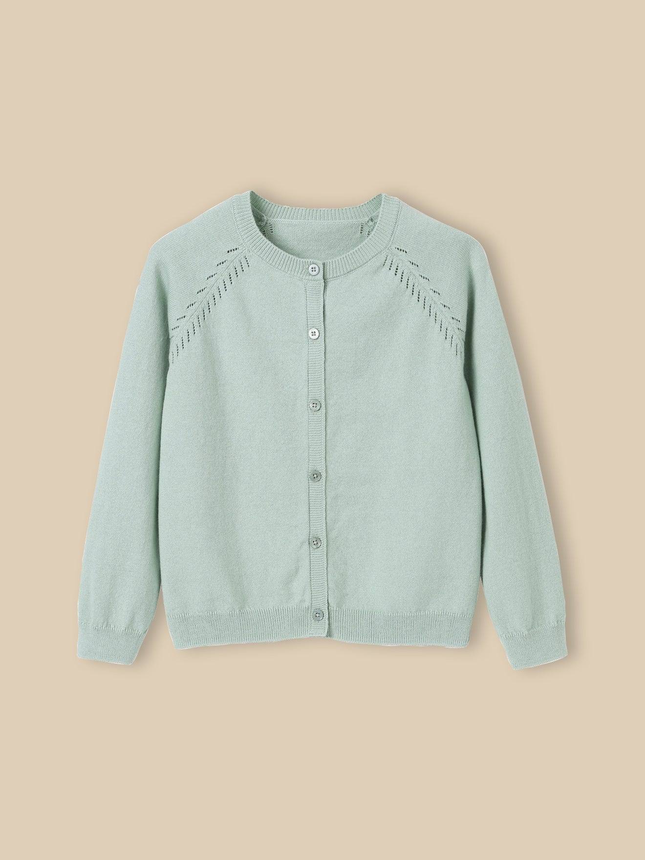 Cardigan fille en coton et laine amande