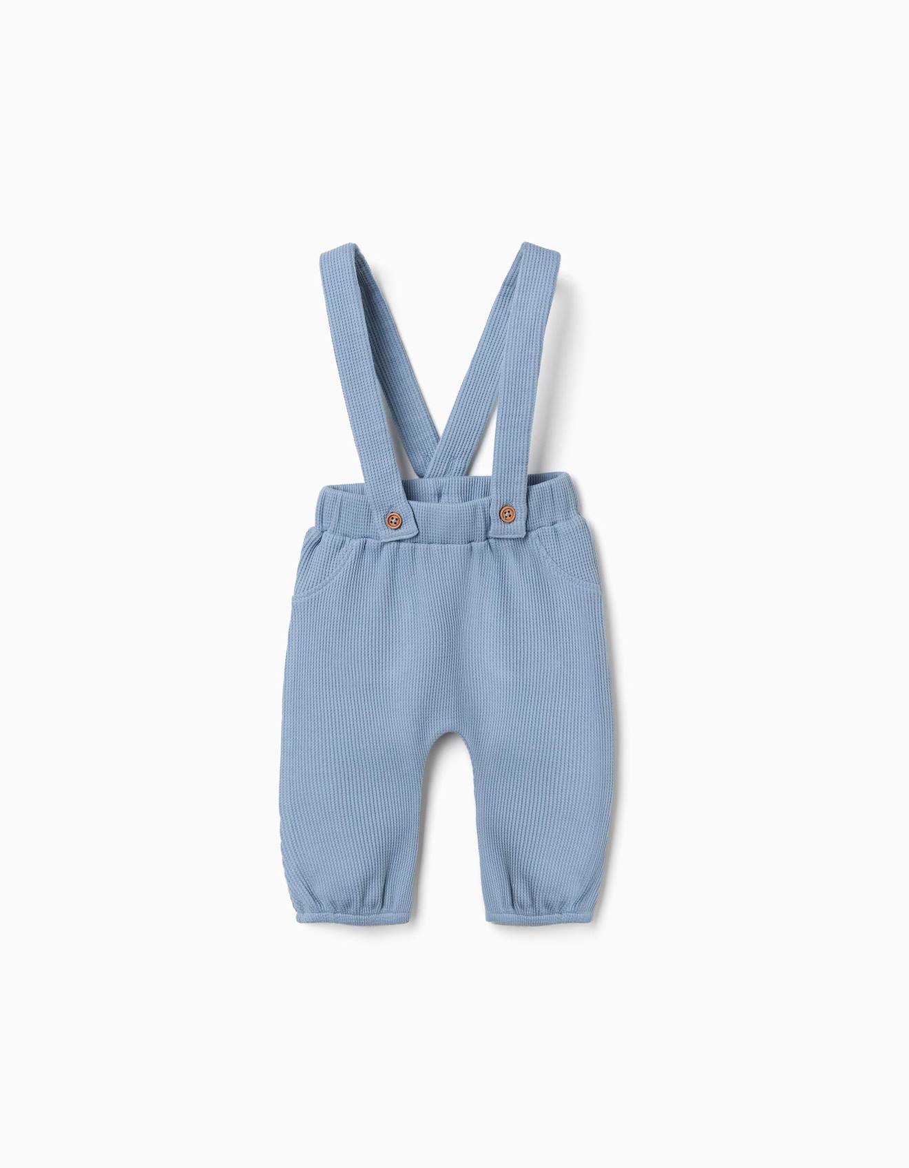 Pantalon En Coton Texture Gaufre Avec Bretelles Bleu Clair 19 €