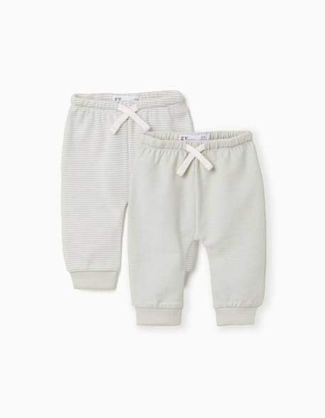 Bébé-Lot de 2 pantalons en coton unis/rayés